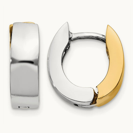 Polished Hinged Hoop Earrings, 14K Two-tone