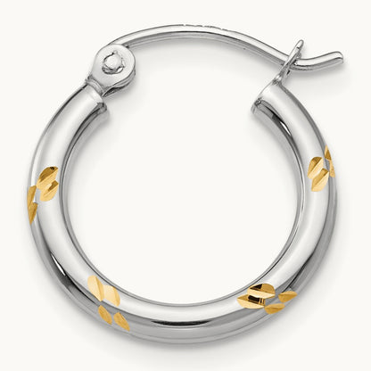 Single 14k White Gold and Yellow Rhodium D/C Hoop Earring