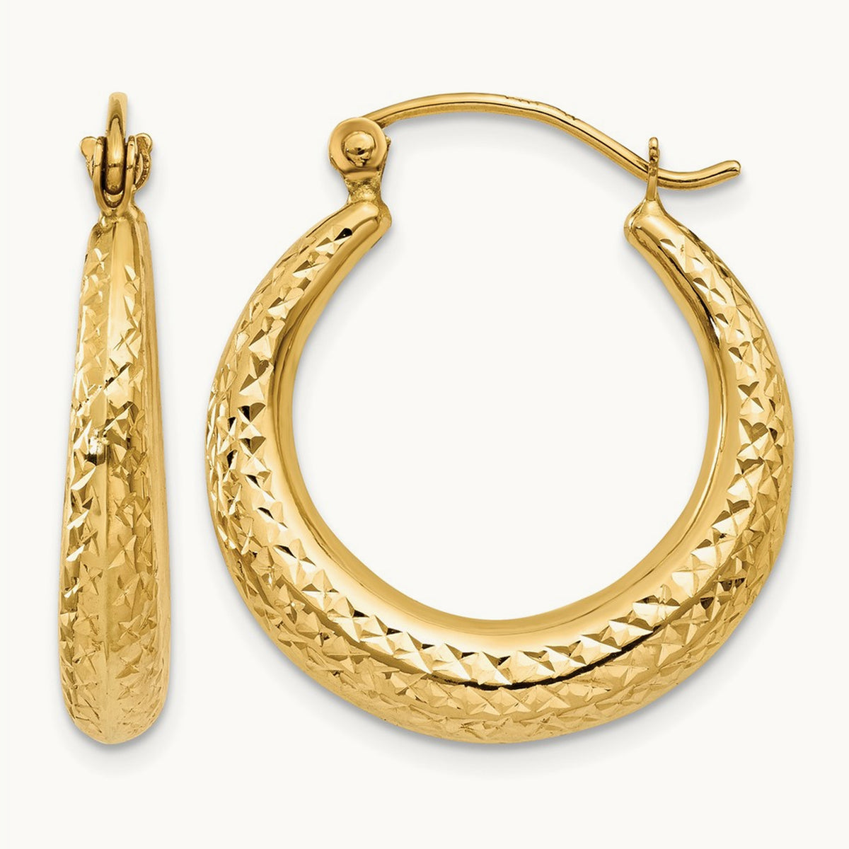Diamond Cut Hollow Hoop Earrings — 14K Yellow Gold
