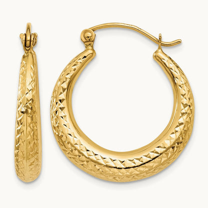 Diamond Cut Hollow Hoop Earrings — 14K Yellow Gold