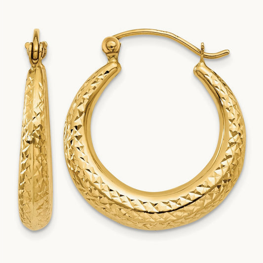 Diamond Cut Hollow Hoop Earrings — 14K Yellow Gold