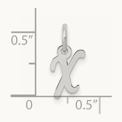 Small Script Letter X Initial Charm, 14K White Gold
