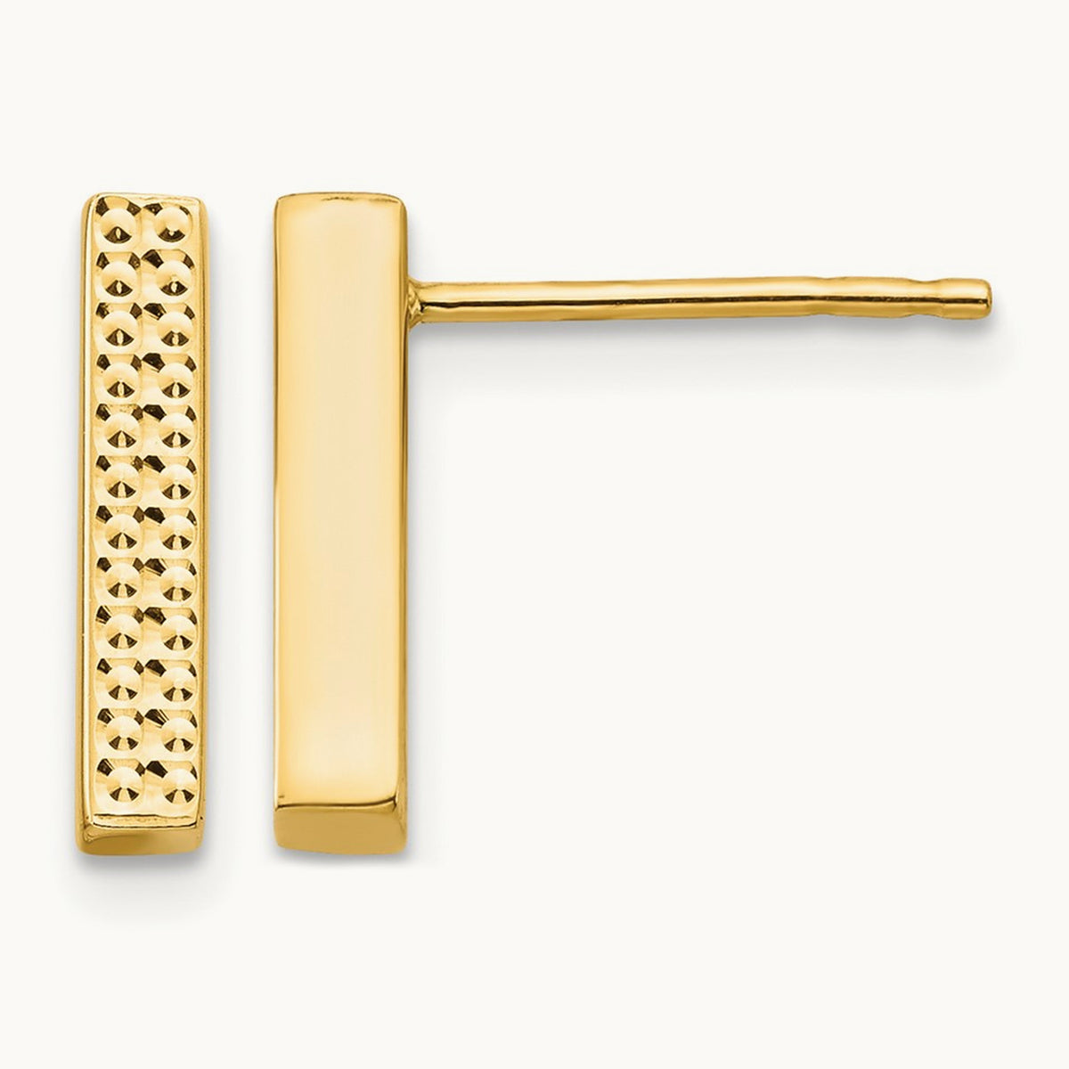 Textured Bar Post Earrings — 14K Yellow Gold