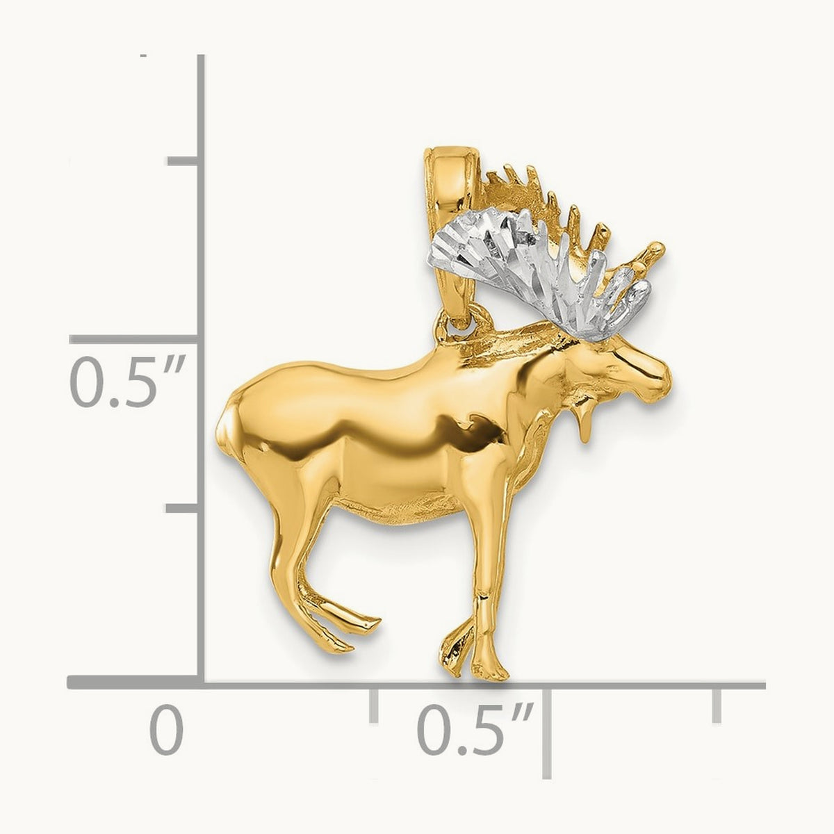 D/C 3D Moose Pendant, 14K with White Rhodium