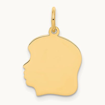 Plain Medium .035 Gauge Facing Left Engravable Girl Head Charm — 22mm