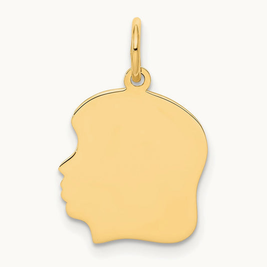 Plain Medium .035 Gauge Facing Left Engravable Girl Head Charm — 22mm
