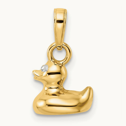 & White Rhodium 3D Duck Pendant, 14K