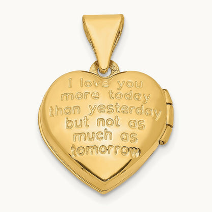 Two-toned Diamond LOVE w/Heart Charm Heart Locket, 12mm, 14K