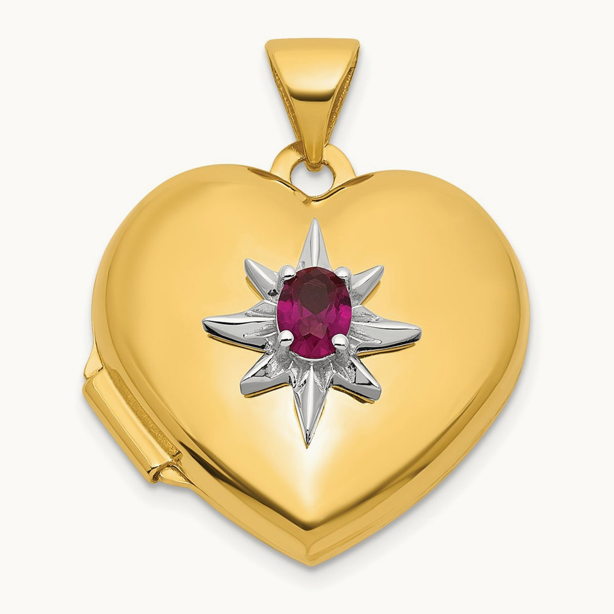 Polished Lab Created Ruby Heart Locket, 18mm, 14K with White Rhodium