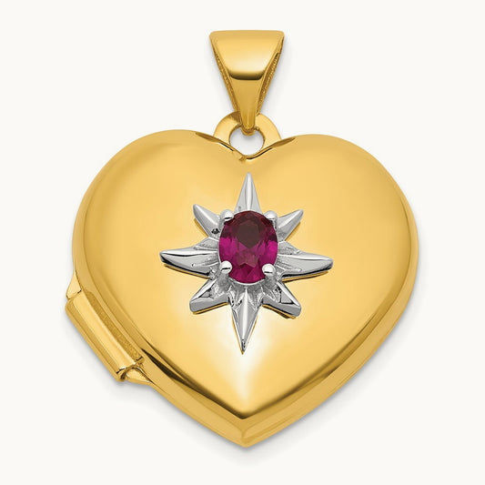 Polished Lab Created Ruby Heart Locket, 18mm, 14K with White Rhodium