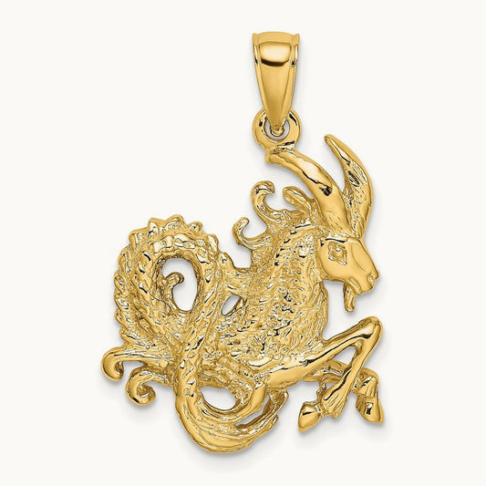 Large Capricorn Zodiac Charm, 14K