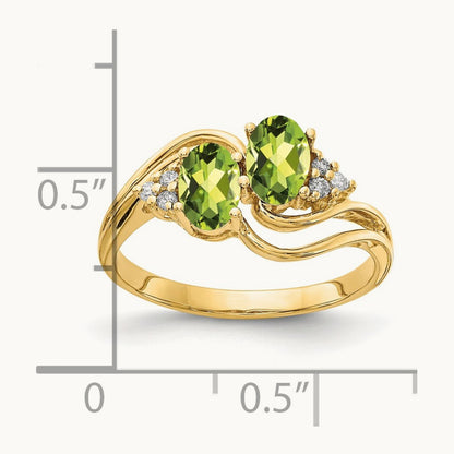 6x4mm Oval Peridot AA Diamond ring, 14K