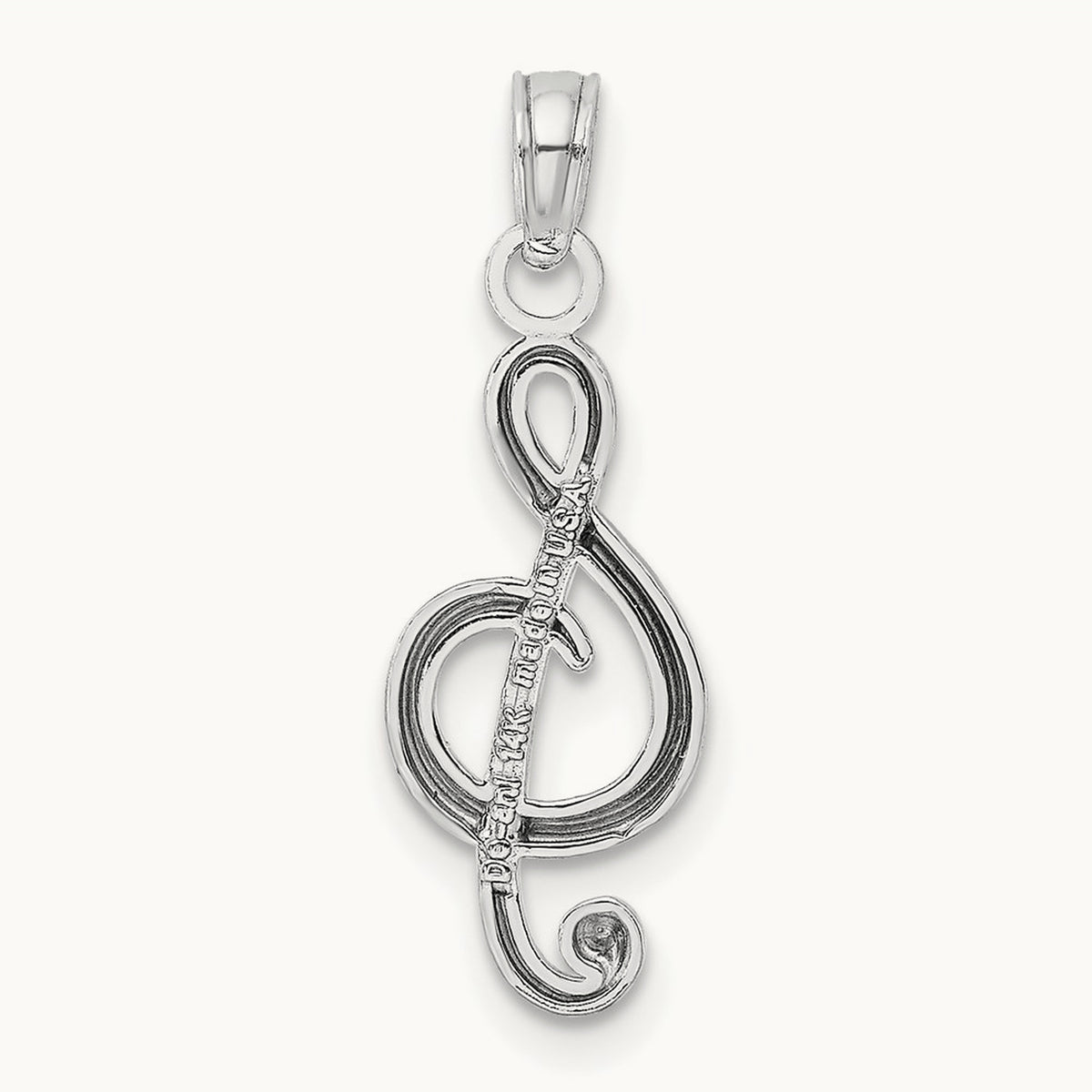 Polished Open-Backed Treble Clef Pendant — 14K White Gold