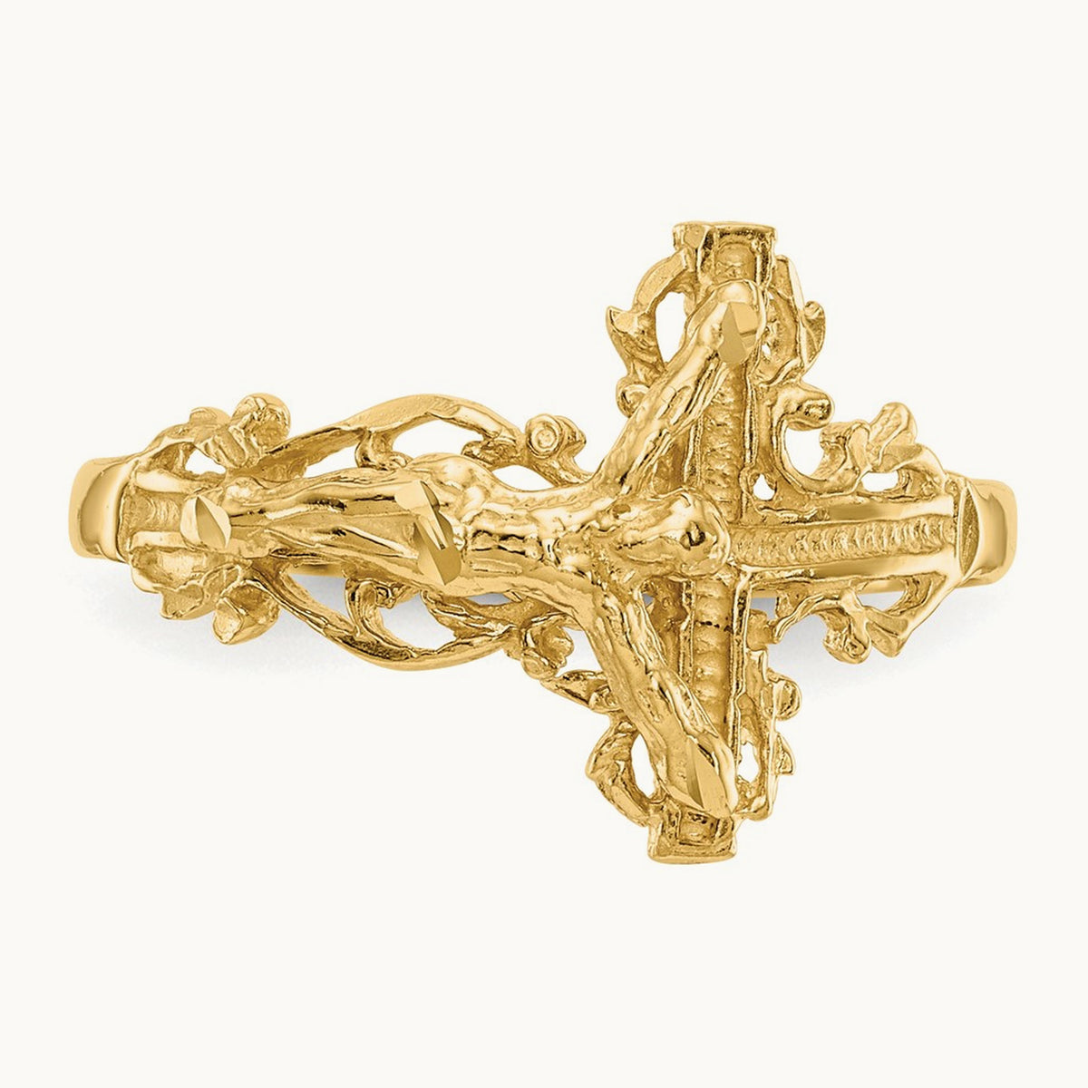 Diamond-cut Crucifix Ring, 14K