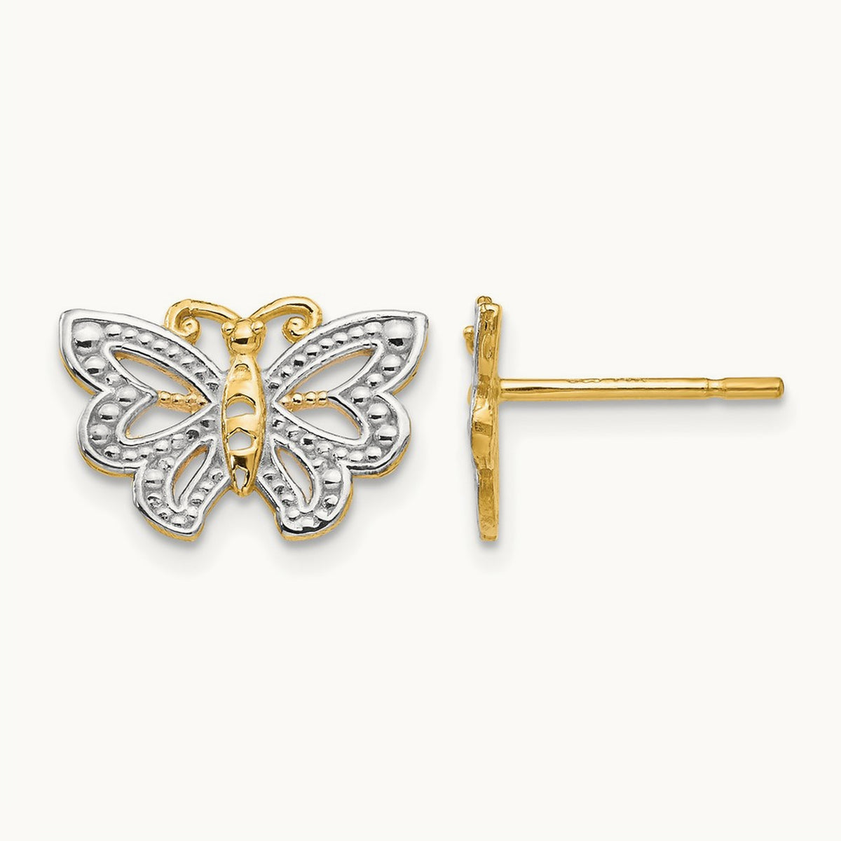 Butterfly Post Earrings — 14K Two-Tone Gold, 8mm