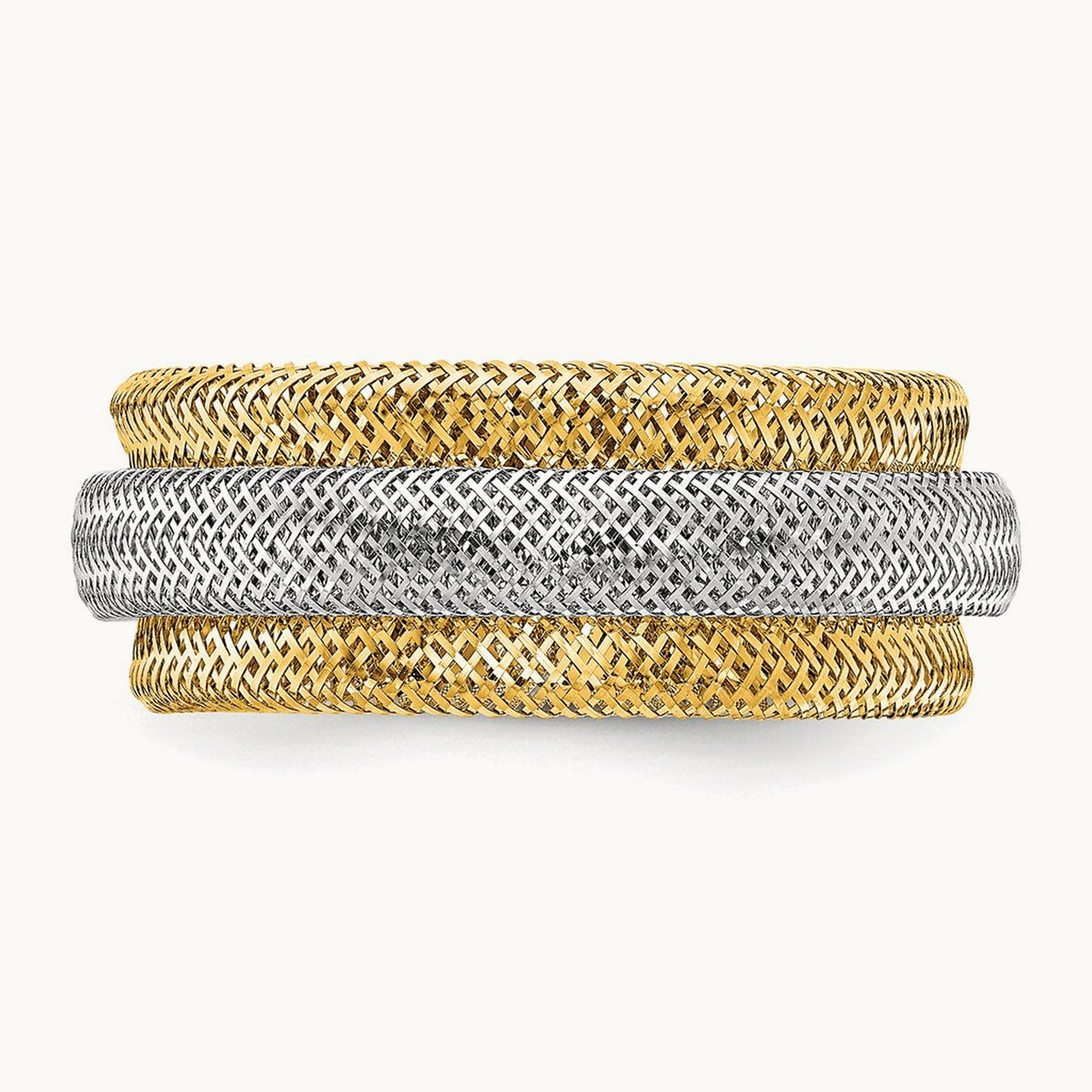 w/Rhodium Polished/Textured Stretch Ring, 14K — Leslie's