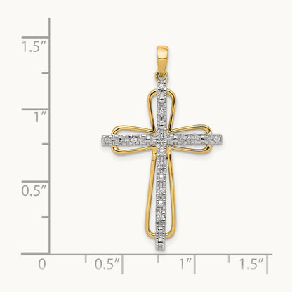 & Rhodium .06ct. Diamond Cross Pendant, 14K