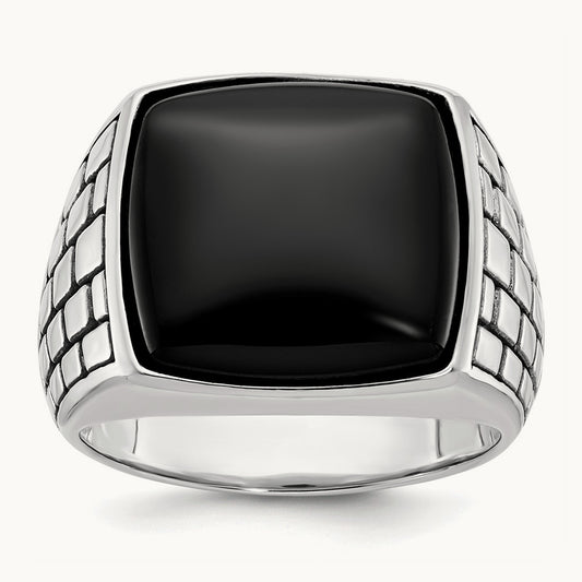 IBGoodman Men's Antiqued Onyx Complete Ring, 14K White Gold