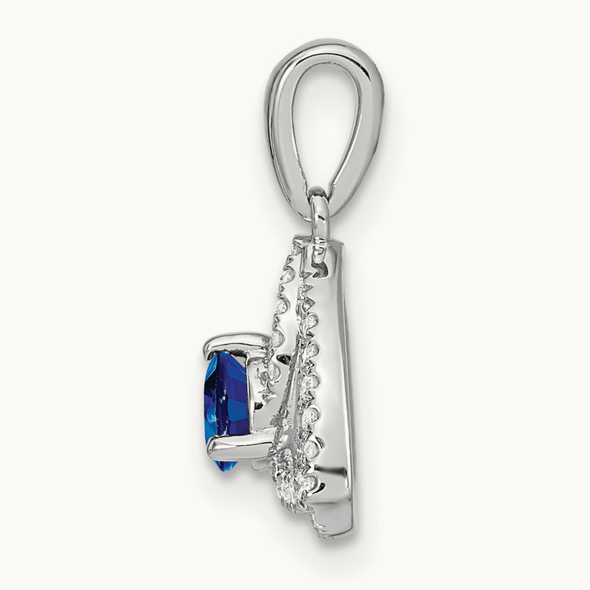 Diamond and Blue Sapphire Triangle Pendant, 14K White Gold