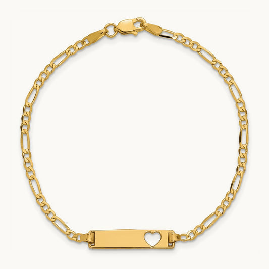 Cut-out Heart Figaro Link ID Bracelet, 14K