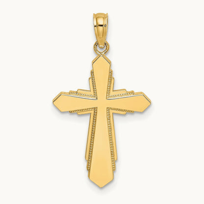 Solid Beaded Cross Charm, 14K