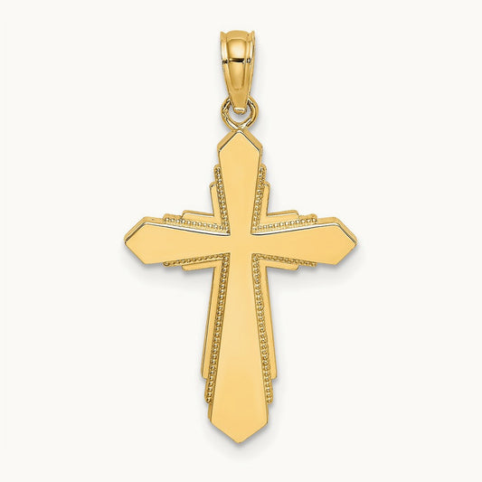Solid Beaded Cross Charm, 14K