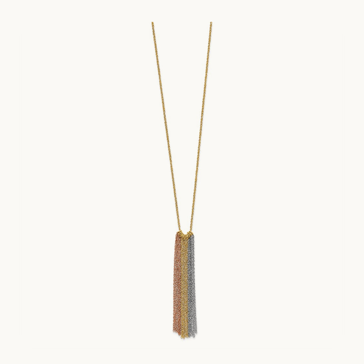 Tri-color Dangle Chain with 2in ext Necklace, 14K