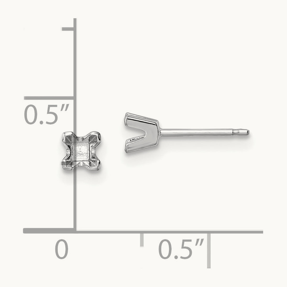 Princess Cut Stud Earring Mountings, 3.25mm, 14K White Gold