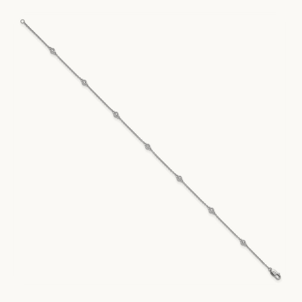Diamond Station Cable Anklet, 14K White Gold