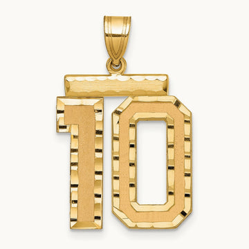 Large Brushed Diamond-cut Number 10 Charm, 14K