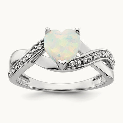 Created Opal and Diamond Heart Ring, 14K White Gold