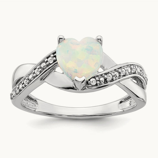 Created Opal and Diamond Heart Ring, 14K White Gold