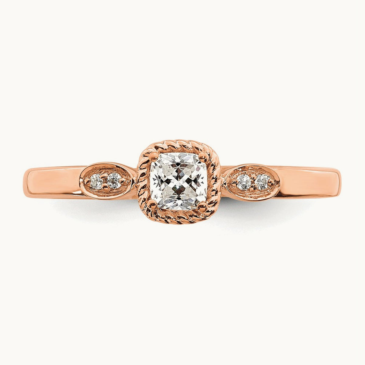 Gold Petite Rope Edge Cushion Ring, 0.25 ct tw — 14K Rose Gold