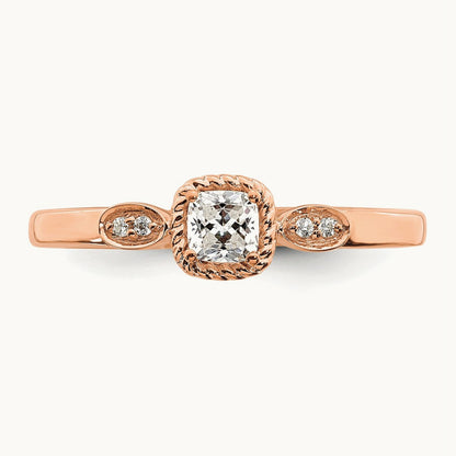 Gold Petite Rope Edge Cushion Ring, 0.25 ct tw — 14K Rose Gold