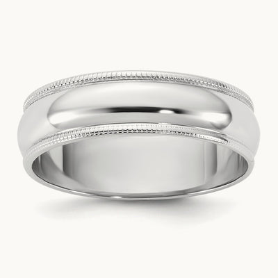 Lightweight Milgrain Half Round Band, 5.5mm, 10K White Gold