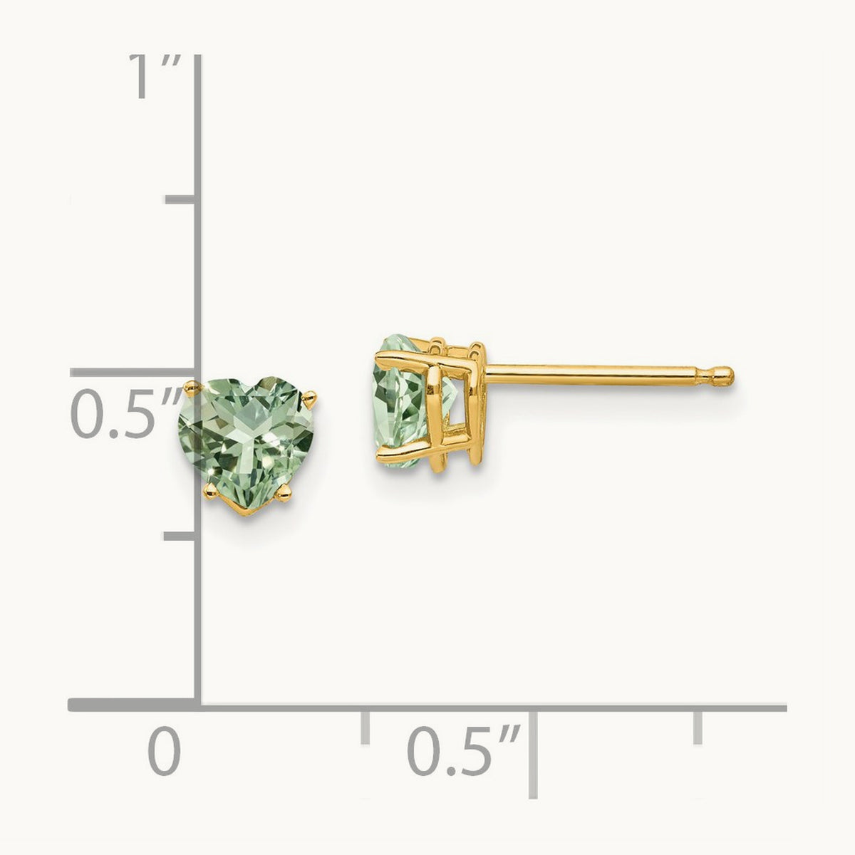 Heart Green Quartz Earrings, 5mm, 14K
