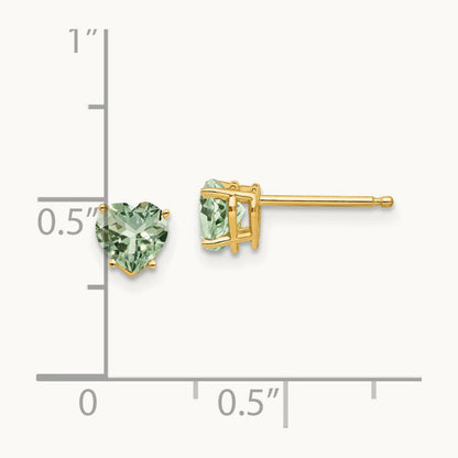 Heart Green Quartz Earrings, 5mm, 14K