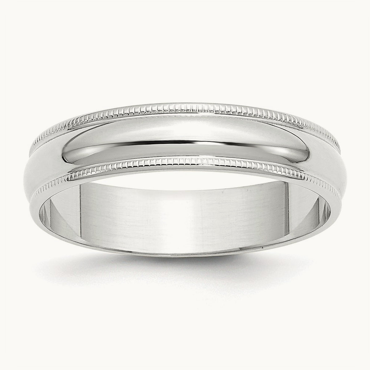 Lightweight Milgrain Half Round Band, 5mm, 10K White Gold