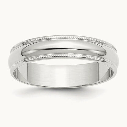 Lightweight Milgrain Half Round Band, 5mm, 10K White Gold