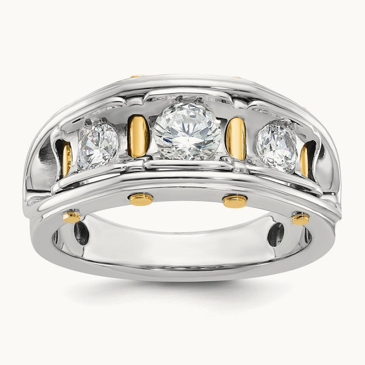 IBGoodman Men's Polished 3-Stone AA Diamond Ring, 14K Two-tone