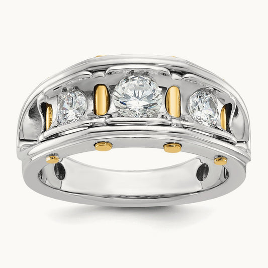 IBGoodman Men's Polished 3-Stone AA Diamond Ring, 14K Two-tone