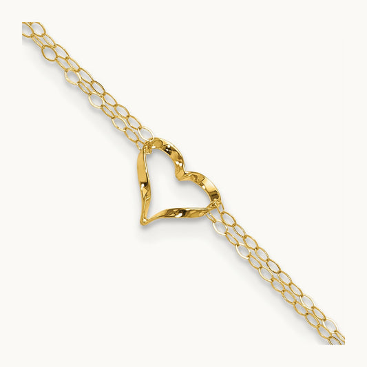 Double Strand Heart 10in Plus 1in extension Anklet — 14K Yellow Gold
