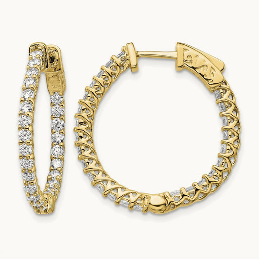 Diamond Round Hoop w/Safety Clasp Earrings, 14K