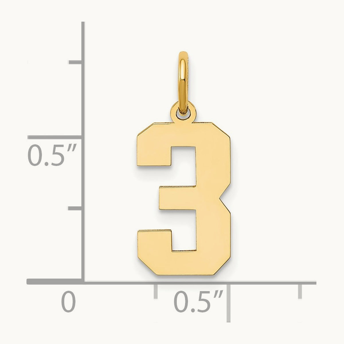Medium Polished Number 3 Charm — 14K Yellow Gold