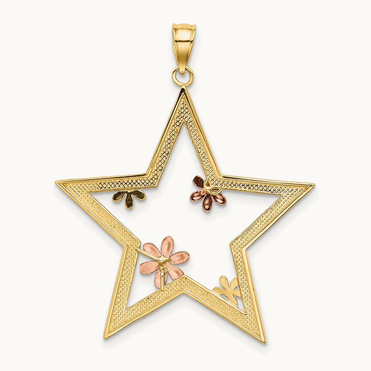 w/White Rhodium Star w/Flowers Charm, 14K Two-tone
