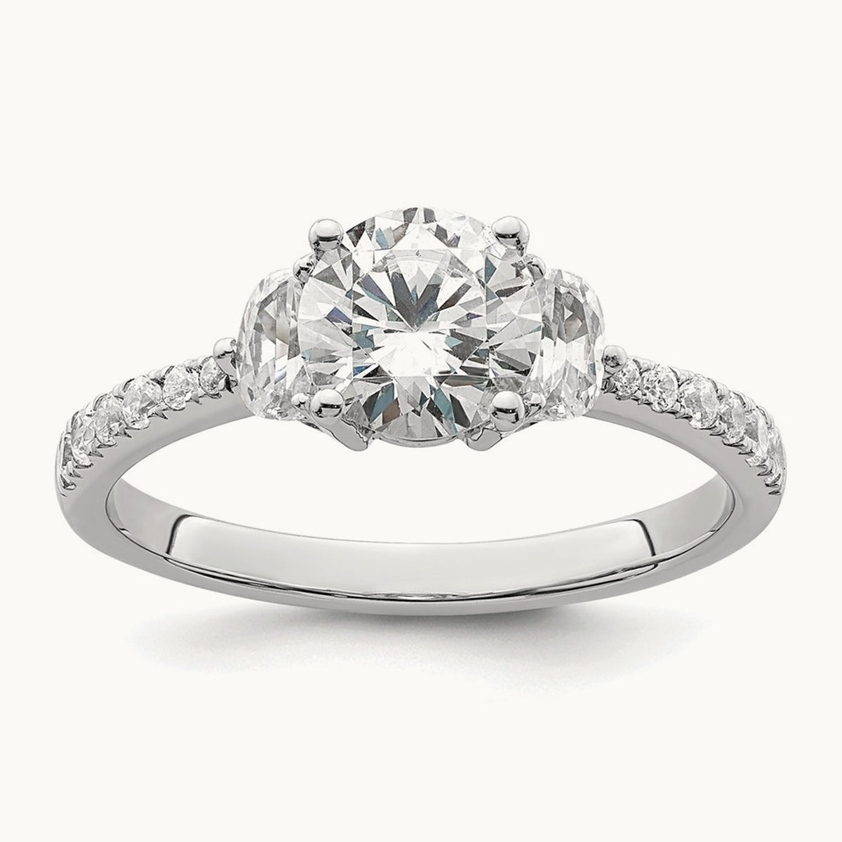 3 Stone Half Moon/Round Semi-Mount Ring, 0.75 ct tw