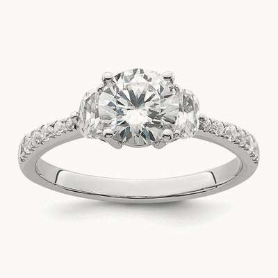 3 Stone Half Moon/Round Semi-Mount Ring, 0.75 ct tw