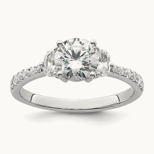 3 Stone Half Moon/Round Semi-Mount Ring, 0.75 ct tw