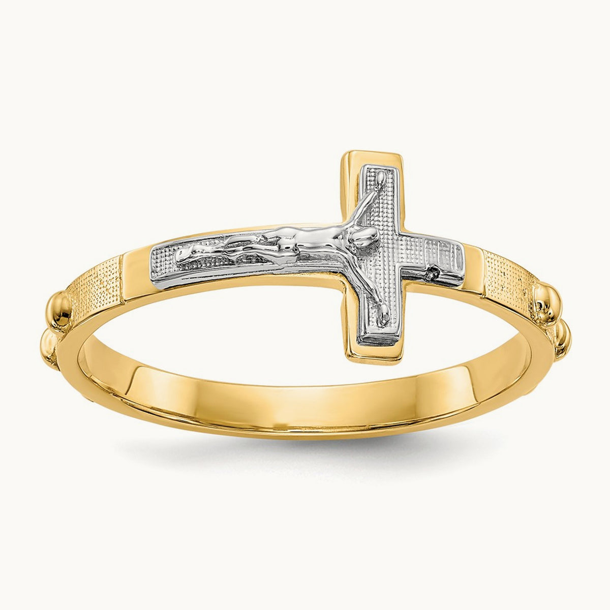 Crucifix Rosary Ring, 14K Two-tone