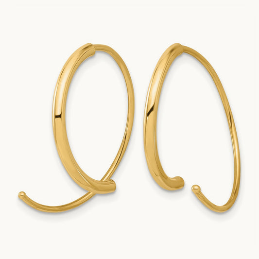 Polished Round Curved Threader Earrings, 14K — Leslie's